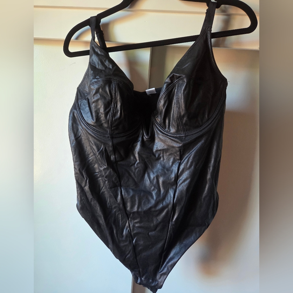 POPILUSH NWOT Black Faux Leather Bodysuit